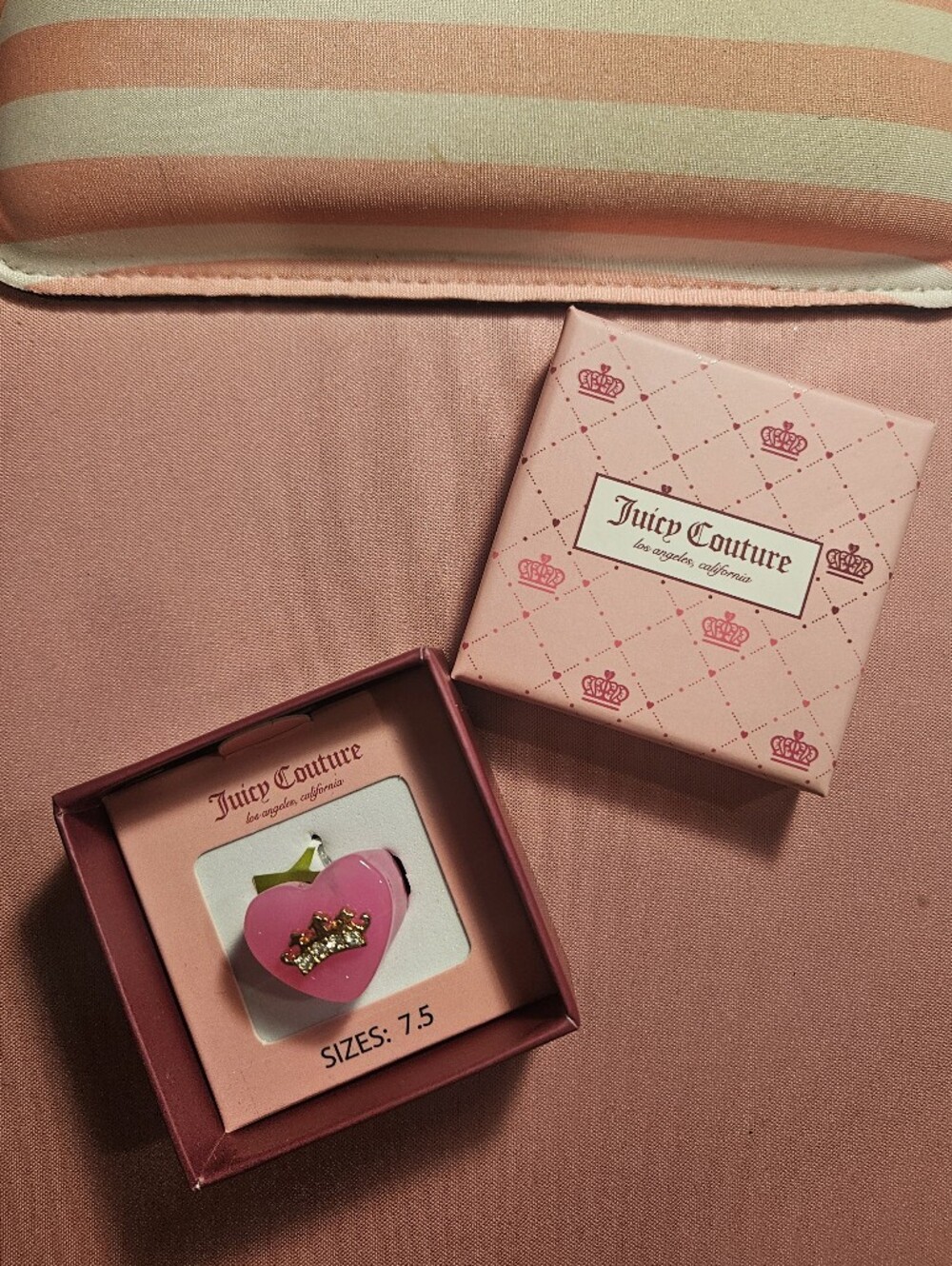 Juicy Couture Pink Heart Ring with Gold Crown Accent NWT 7.5